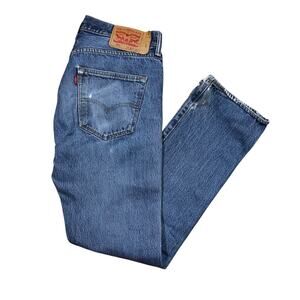 Levi’s 501 Distressed Blue Jeans Button Fly Denim Straight 32x32